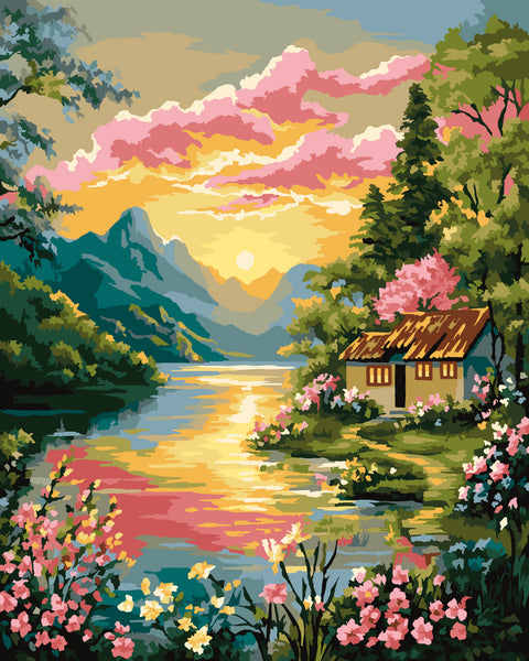 Tapyba pagal skaičius: Saulėlydžio peizažas, 40x50 cm rinkinys