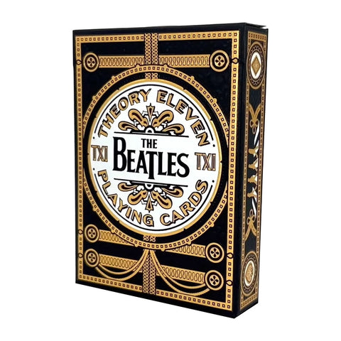 Kortos The Beatles, juodos su auksinėmis detalėmis ir ornamentais, stovintis vertikalus dėklas kolekcionuoti