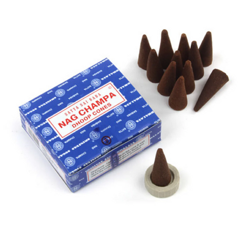 Nag Champa kūginiai smilkalai, 12 vnt + stovas – raminantis aromatas namams