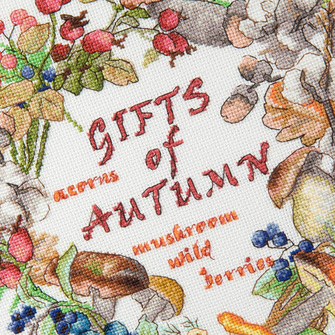 Siuvinėjimo kryželiu rinkinys „Rudens dovanos“, Aida 16, 25,5×25,5 cm