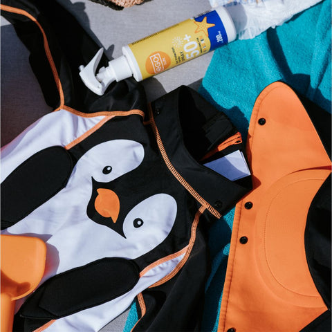 Vaikiškas maudymosi kostiumėlis su kepure „Pingvinas“, UPF50+, 2–3 m. | My Carry Potty