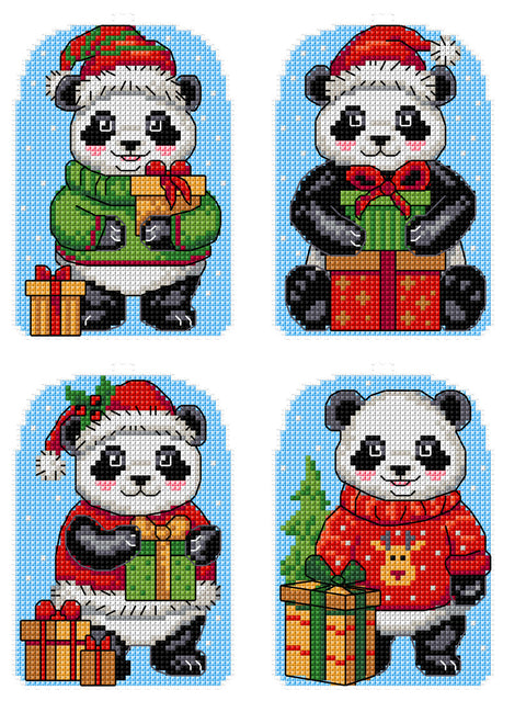 Siuvinėjimo kryželiu rinkinys „Panda“, 14 ct, 15 spalvų, 8×12 cm