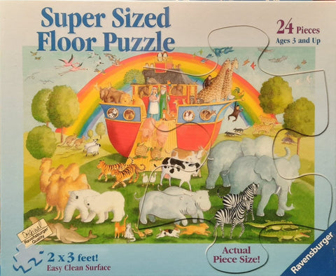 dėlionė Ravensburger didelė grindų (2x3 ft), 24 dalys, ryški vaivorykštės Nojaus arka su įvairiais laukiniais gyvūnais