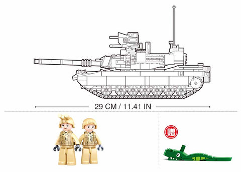 Sluban M1A2 SEP V2 Abrams kovinio tanko konstruktorius – 781 detalių, 29 cm, 6+
