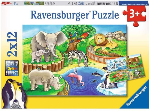 Ravensburger dėlionė 2x12 dalių, ryškios gyvūnų parko ir poliarinių scenų iliustracijos vaikams 3+
