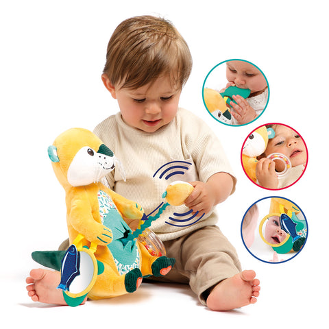 LUDI lavinamoji pliušinė ūdra „Mamytė“ 25 cm – su ūdriuku, kramtuku ir veidrodėliu, nuo 10 mėn.