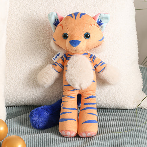 LUDI pliušinis tigriukas Tidou 30 cm – minkštas žaislas kūdikiams, su kišenėle, skalbiamas