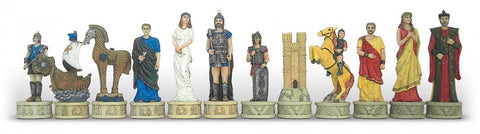 Šachmatai su istorinių personažų figūrėlėmis, 12 spalvingų dalių komplektas, priekinė eilė rodanti visą kolekciją