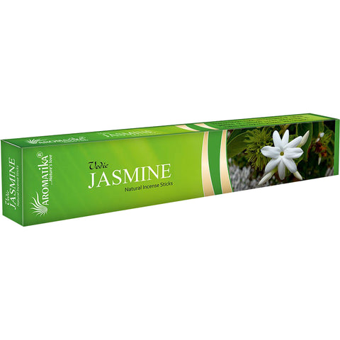 Jazminų smilkalai Aromatika žalia pakuotė su jazmino žiedu ir ilgomis lazdelėmis namų kvapui