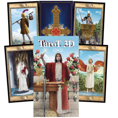 Taro kortų rinkinys TaroT 3D, standartinis 78 kortų komplektas su spalvinga dėžute ir kelių kortų pavyzdžiais