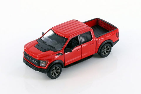 KiNSMART 2022 Ford F-150 Raptor žaislinis automobilis 1:46, raudonas, trauk-atgal, atidaromos durelės, licencijuotas