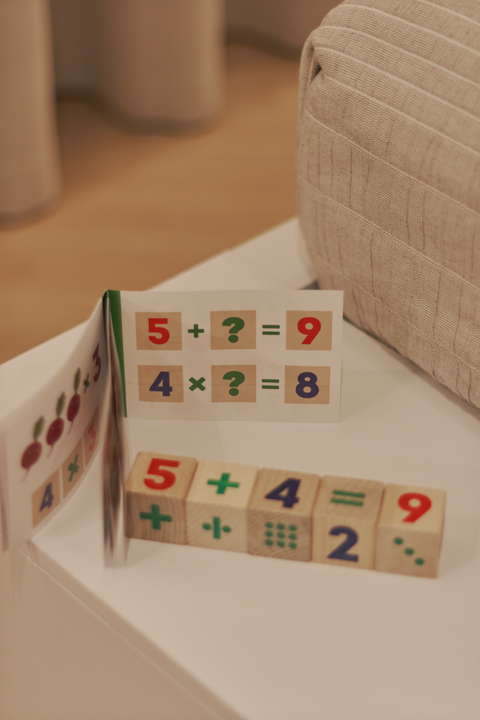 IGROTECO medinės matematinės kaladėlės vaikams – 9 vnt., 30 užduočių, 2+