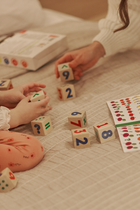 IGROTECO medinės matematinės kaladėlės vaikams – 9 vnt., 30 užduočių, 2+