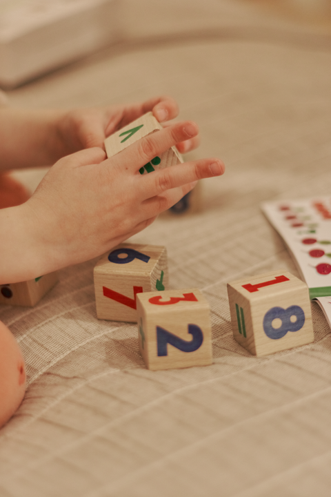 IGROTECO medinės matematinės kaladėlės vaikams – 9 vnt., 30 užduočių, 2+