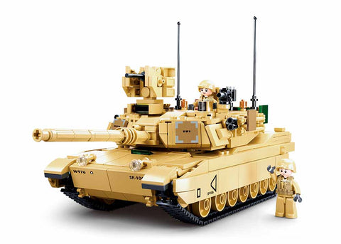 Sluban M1A2 SEP V2 Abrams kovinio tanko konstruktorius – 781 detalių, 29 cm, 6+
