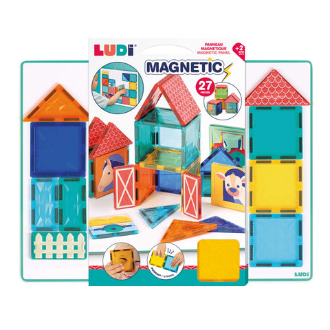 LUDI magnetinis konstruktorius „Ūkis“ 2D/3D su pagrindu, 27 vnt., 2–10 m.