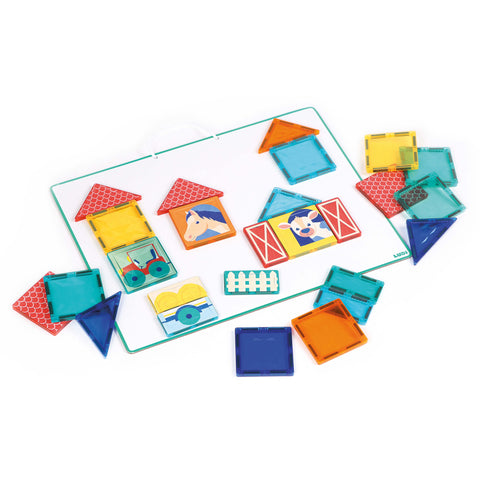 LUDI magnetinis konstruktorius „Ūkis“ 2D/3D su pagrindu, 27 vnt., 2–10 m.