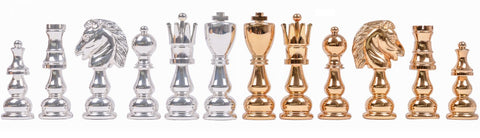 Žalvarinių šachmatų rinkinys su vertingos lakuotos guobos medienos žaidimo lenta