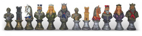 Šachmatų figūros karališkos viduramžių kolekcijos, rankomis dažytos metalinės auksinės ir sidabrinės pusės, detalios biusto formos