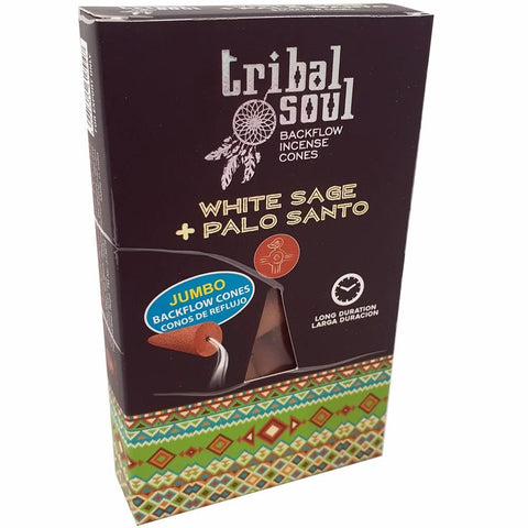 Smilkalų kūginiai Tribal Soul White Sage ir Palo Santo, jumbo backflow pakuotė su ilgu degimo laiku