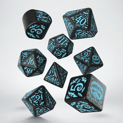 Helovino RPG kauliukų rinkinys, 8 vnt., blizgi juoda, turkio skaičiai