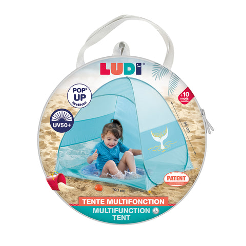 LUDI UV50 paplūdimio palapinė–baseiniukas „Banginiukas“, nuo 10 mėn., sulankstoma 100×100×90 cm