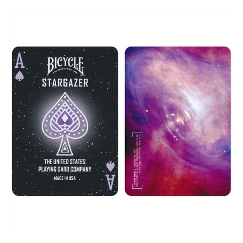Stargazer 201 purpurinės kortos – kosminis dizainas, pokeriui ir triukams