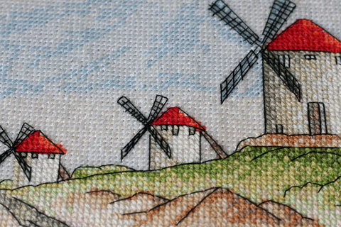 Siuvinėjimo kryželiu rinkinys Vėjo malūnai, 14 ct, 39x18 cm, Abris Art
