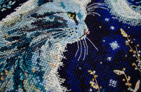 Siuvinėjimo kryželiu rinkinys „Naktinis svečias“ 22×32 cm, 14ct, su karoliukais