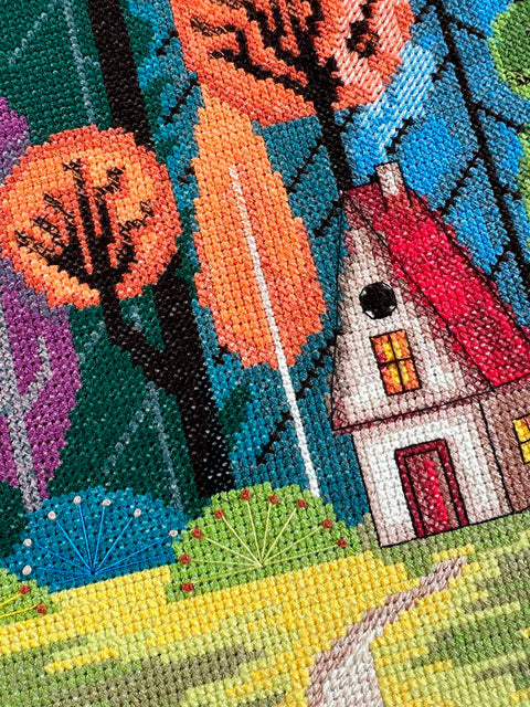 Siuvinėjimo kryželiu rinkinys „Jauku miške“, 14 ct, 32×41 cm, 25 spalvų