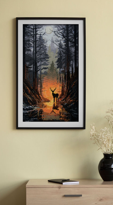Siuvinėjimo kryželiu rinkinys „Miško sergėtojas“, 24x42 cm, 27 spalvų, 14 ct