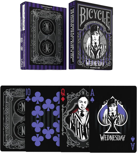 Bicycle Wednesday Addams kortos – kolekcinės, pokeriui ir magams