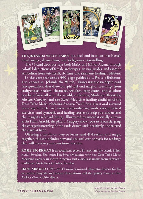 Jolanda Witch Tarot kortų rinkinys: 78 kortų komplektas su 400 p. vadovėliu, spalvotomis archetipų iliustracijomis ir fanuotai išdėstytomis kortomis virš aprašymo