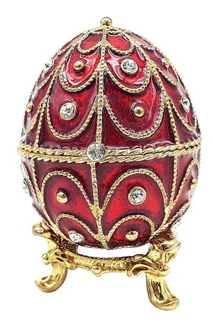 Prabangi Fabergé stiliaus papuošalų dėžutė, raudonai auksinė, su kristalais