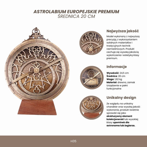 Prabangi 20 cm astrolabija – rankų darbo, veikianti dovana astronomui/jūreiviui