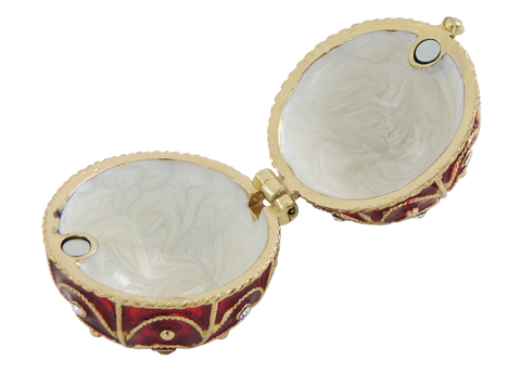 Prabangi Fabergé stiliaus papuošalų dėžutė, raudonai auksinė, su kristalais