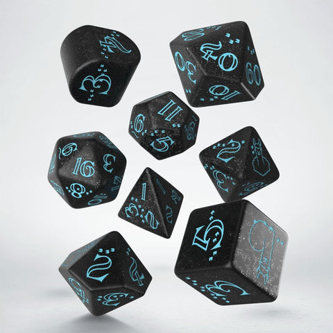 Q-Workshop lamos RPG kauliukai, limituotas leidimas – juoda/turkio, 8 vnt.