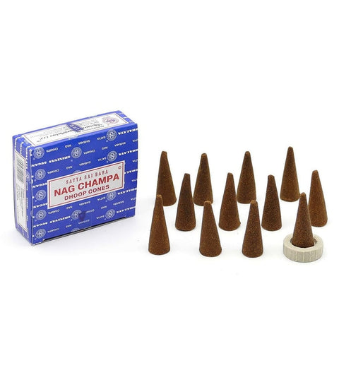 Nag Champa kūginiai smilkalai, 12 vnt + stovas – raminantis aromatas namams