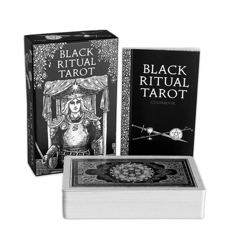 Black Ritual taro kortos – juodai balta mistiška kaladė, 78 kortos + bukletas