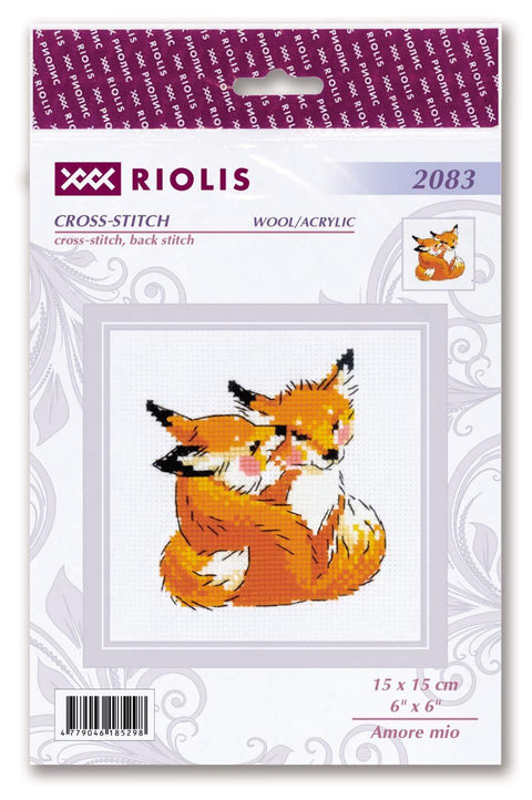 Kryželių rinkinys Riolis su oranžiniais lapiukais, vilna/akrilas siūlai, 15×15 cm, komplektas su schema ir instrukcija pakuotėje