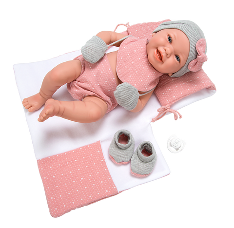 Arias Zoe maudoma vinilinė lėlė 42 cm – mergaitė su rožiniu pleduku