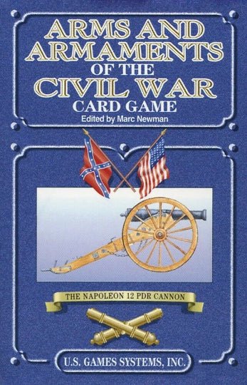 kortų žaidimas Arms and Armaments of the Civil War – mėlynas viršelis su Napoleon 12 pdr patranka ir U.S. Games logotipu