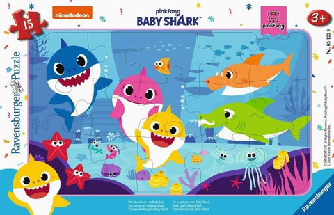 Baby Shark dėlionė Ravensburger, 15 detalių, ryški jūros scena vaikams nuo 3 metų, pakuotė iš priekio