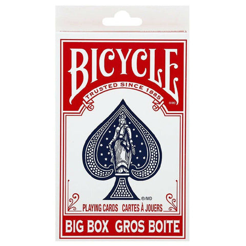 Bicycle kortos didelėje raudonoje Big Box pakuotėje, priekinis dizainas su tūzos figūra ir prekės ženklu