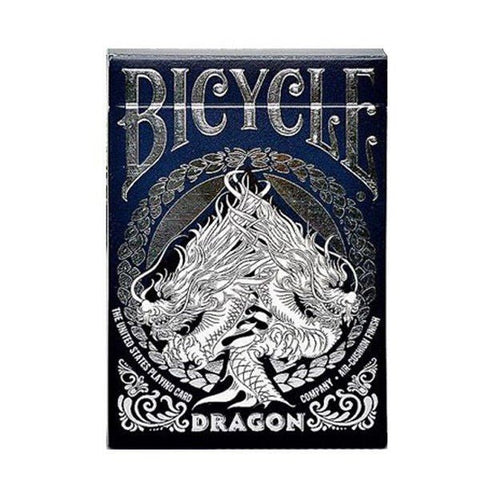 Bicycle Dragon kortų kaladė juodos dėžutės su sidabriniu dviejų drakonų nugaroje raižiniu, kolekcinis variantas