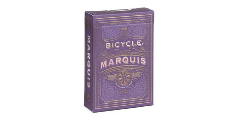 Kortos Bicycle Marquis purpurinė dėžutė su auksiniais ornamentais, kampinė perspektyva el. parduotuvės produkto galerijoje