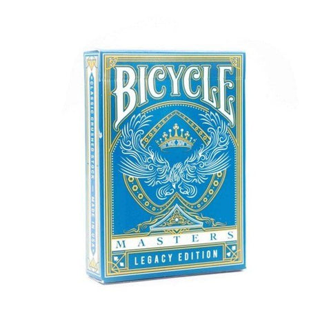 Bicycle kortų rinkinys Legacy Edition mėlyname paauksuotame dėkle, priekinis dizainas su karūna ir sparnais