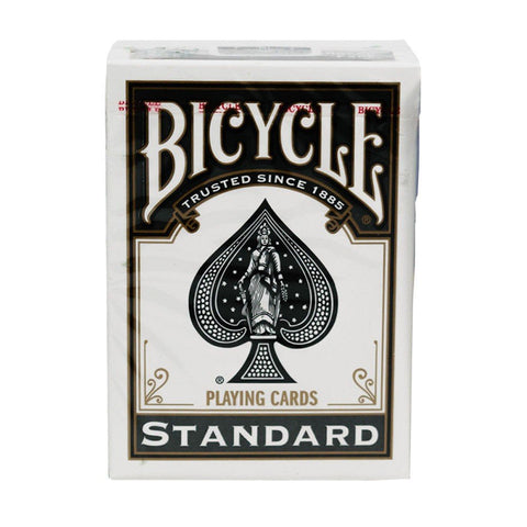 Bicycle žaidimų kortos, balta dėžutė su juodu tūzos simboliu ir „Standard“ logotipu, priekinė, užsandarinta
