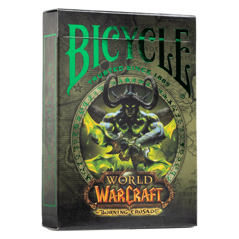 Bicycle kortų kaladė World of Warcraft: Burning Crusade, žalia metalizuota priekinė pakuotė su ryškia demonų iliustracija