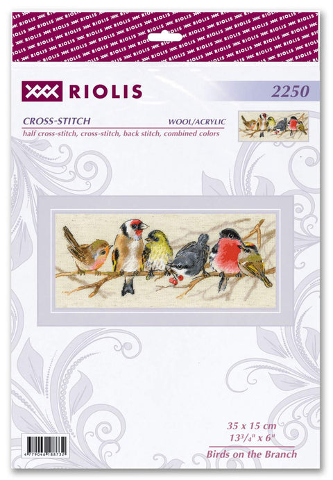 kryželių rinkinys Riolis, 35×15 cm paukščių motyvas ant šakelės, supakuotas priekis rodantis spalvų pavyzdį